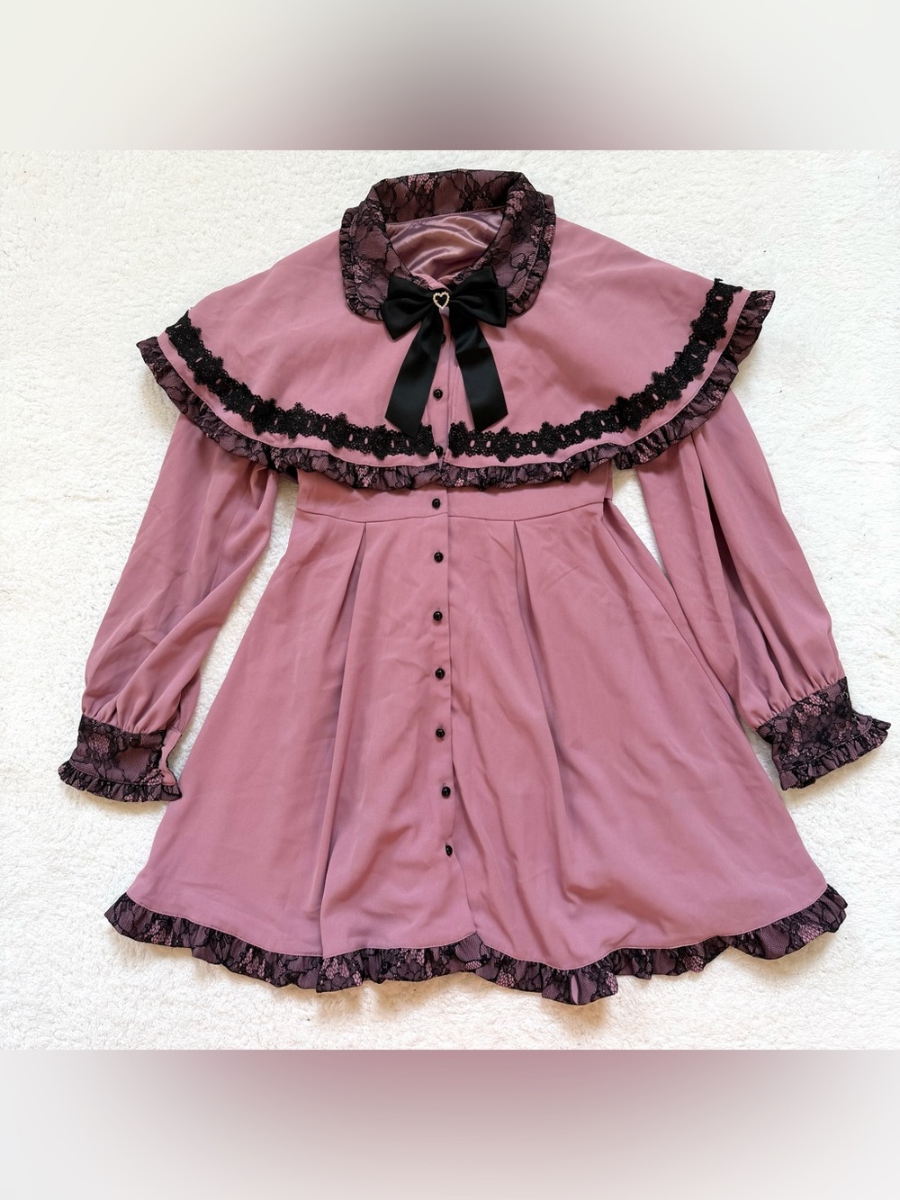 Jirai Kei Ryosan Lolita Bow Lace Japan Black Pink Cape Dress Gothic Women